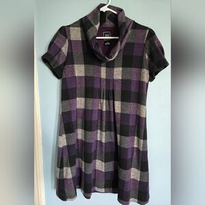 JH Brand Size PM. Cozy Purple, Grey and Black Plaid Cowl Neck Dress With A Liner
